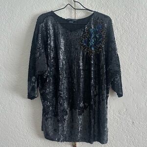 Shimmering Blue Oversized Sequin Blouse